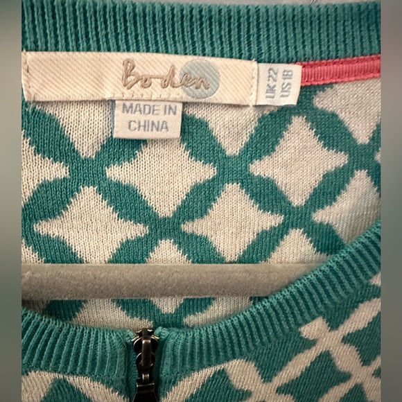 Boden women’s sz 18 zip front sweater cardigan teal & off white - Picture 2 of 4